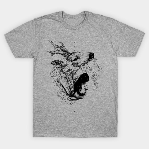 Girl And Deer T-Shirt by rottenfantom